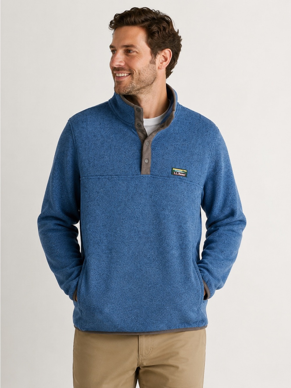 L.L.Bean Sweater Fleece Pullover Men’s Med Tall Blue Heather Snap Neck Outdoor